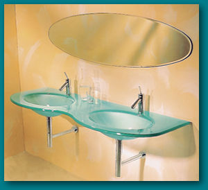 Waschtisch mit 2 ovalen Becken: B 160cm, T 55cm, Farbe silber